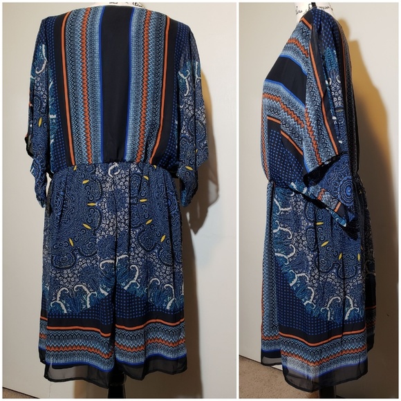 AUW Scoop Neck Blue Printed Dress size XL - Picture 2 of 4